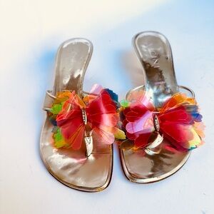 Vicini Gold Sandals with Colorful Bow